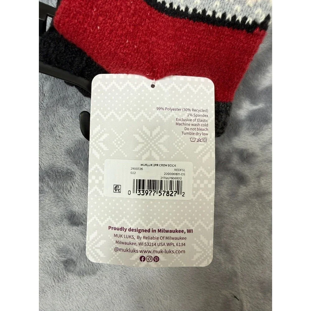 Muk Luk Women’s  2 Pair Pack Crew Height Socks size 6-11 Red